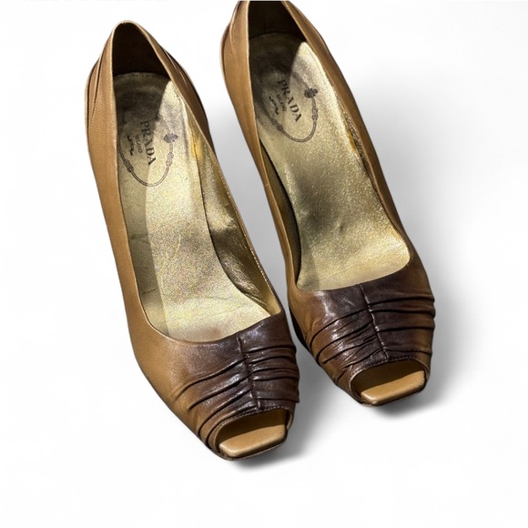 Prada Peep Toe Leather Heels Brown Ombre Made in Italy Vintage Size 38 - Picture 1 of 7